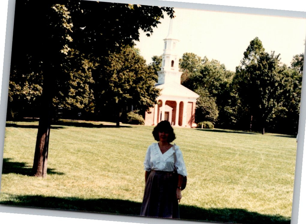 1980s Vintage Color Photo Woman Lawn Chapel Church Steeple
