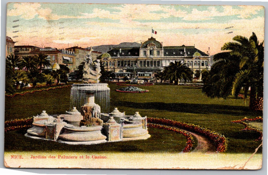 1907 Nice France Jardins des Palmiers Casino Antique Color