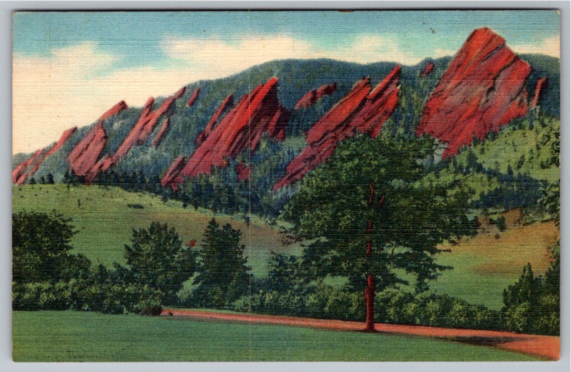 1937 Flatirons Boulder Colorado Red Sandstone Vintage Linen