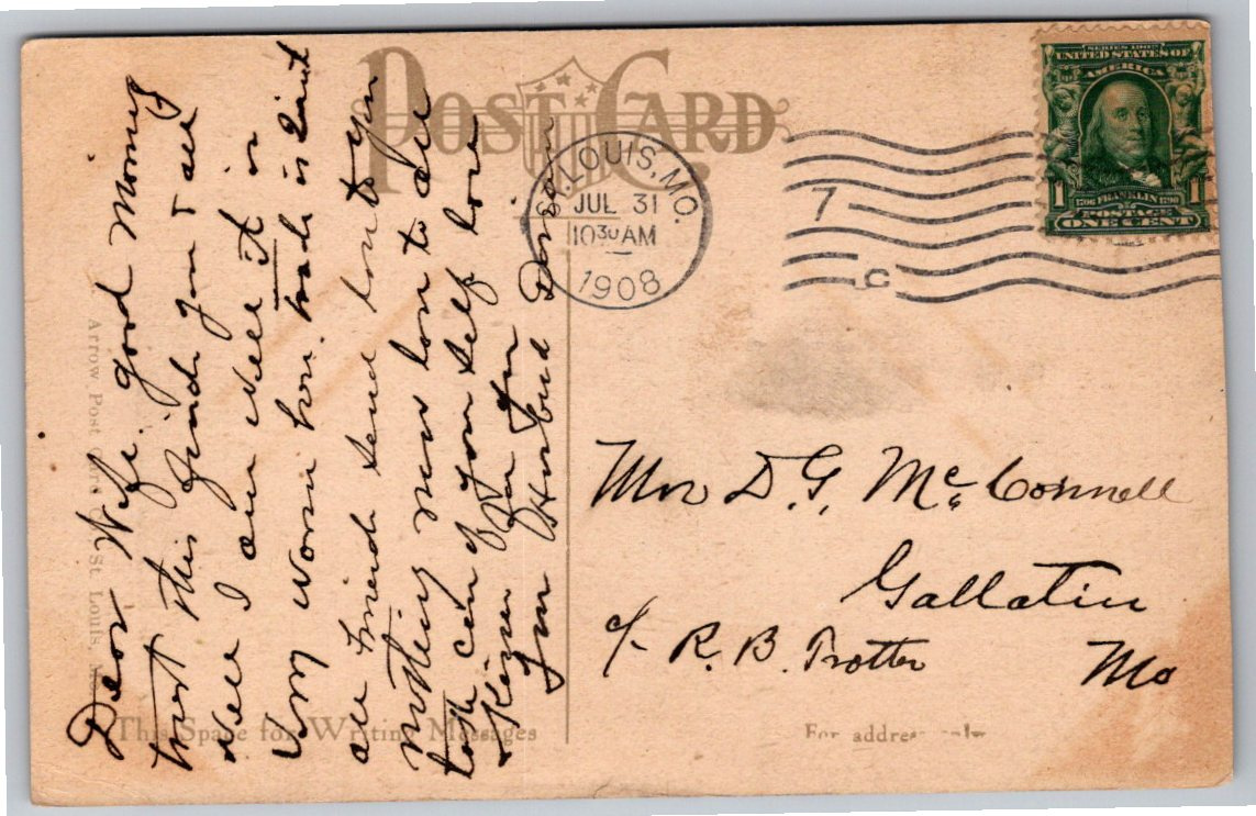 1908 St. Louis Missouri Forest Park Landscape Vintage Postcard - Back / Reverse View