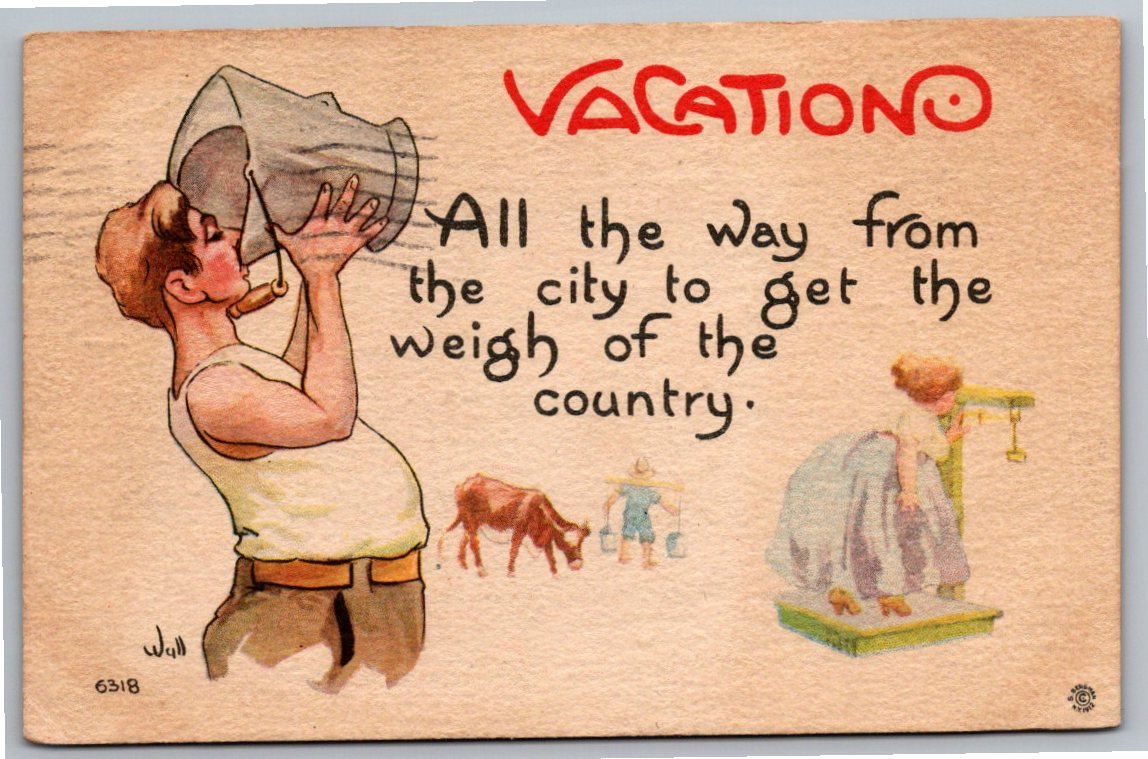 Vintage 1912 Bernhardt Wall Comic Postcard: Country Vacation