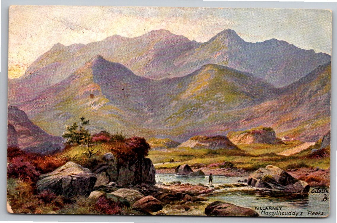 Antique Tuck's Oilette Postcard Ireland MacGillycuddy Reeks 1907