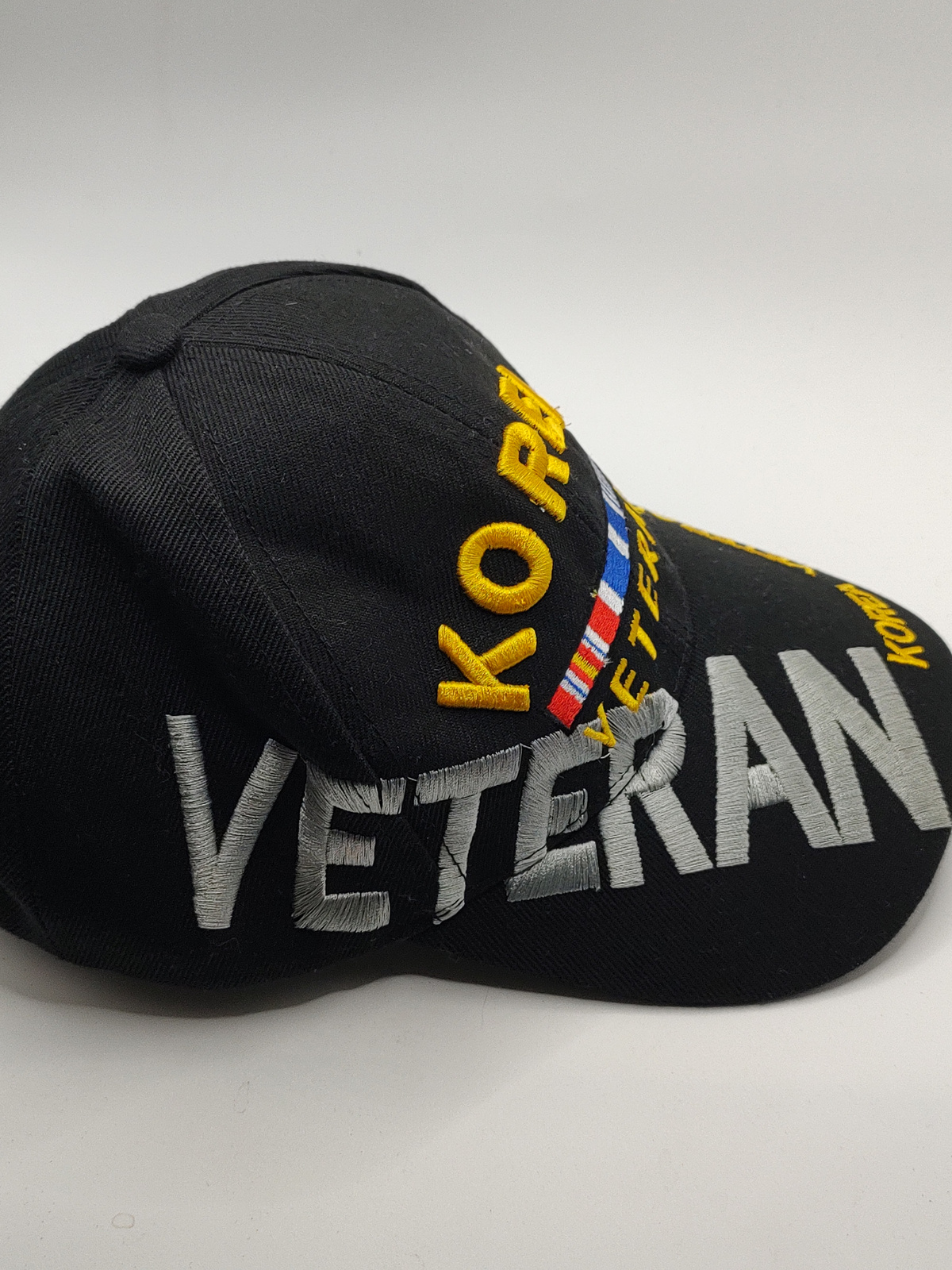 Korean War Veteran Embroidered Ribbon Black Baseball Cap - Angle / View 2