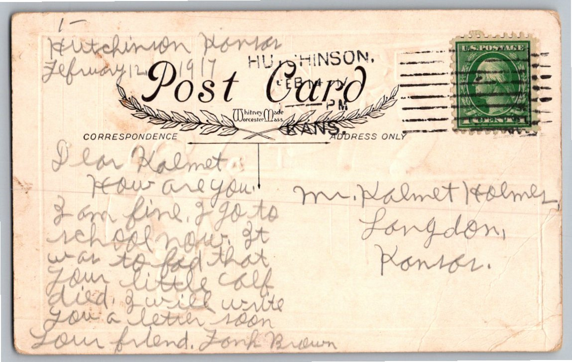 1917 Antique Valentine Postcard: Whitney Made Store Counter Scene - Back / Reverse View