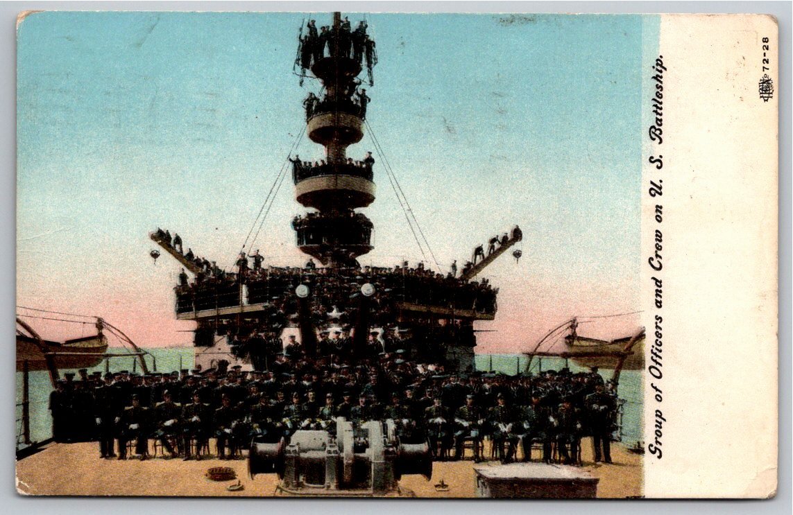 1910 US Navy Battleship Officers & Crew Group Photo Postcard