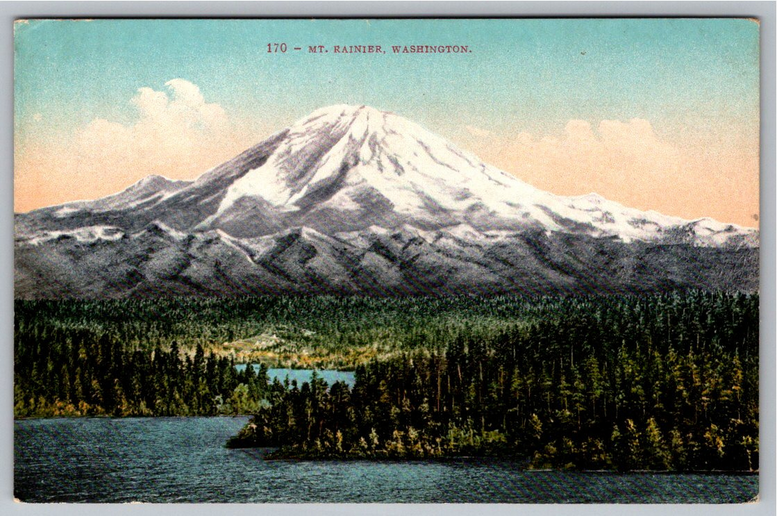 1900s Mount Rainier Washington Antique Color Postcard by Mitchell