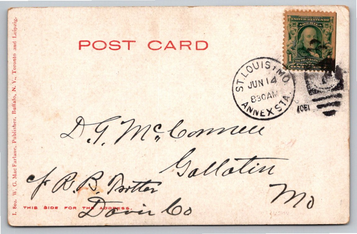 1907 Planters Hotel St. Louis Missouri Undivided Back Postcard - Back / Reverse View
