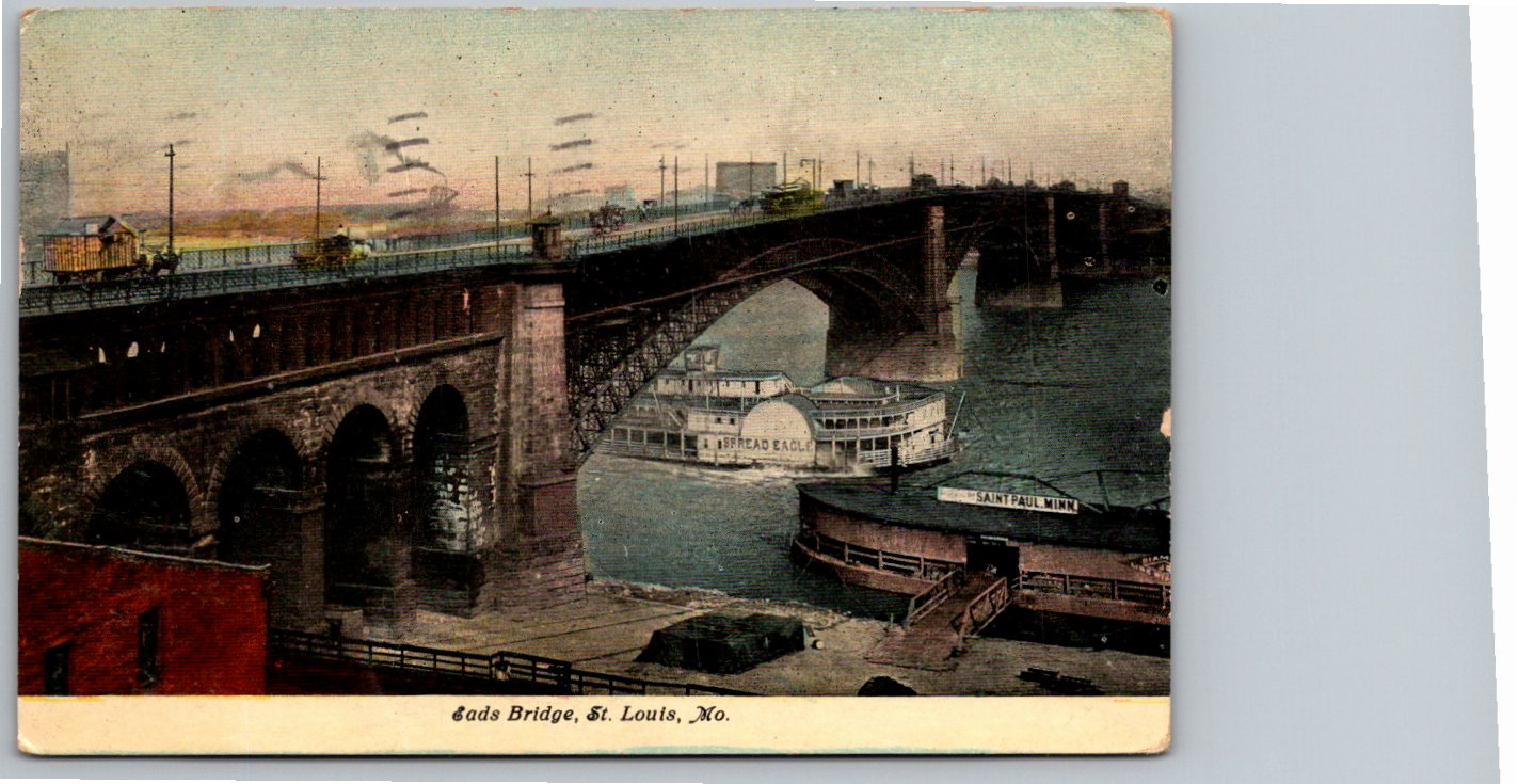 Antique 1910 Eads Bridge & Steamboat Spread Eagle St. Louis