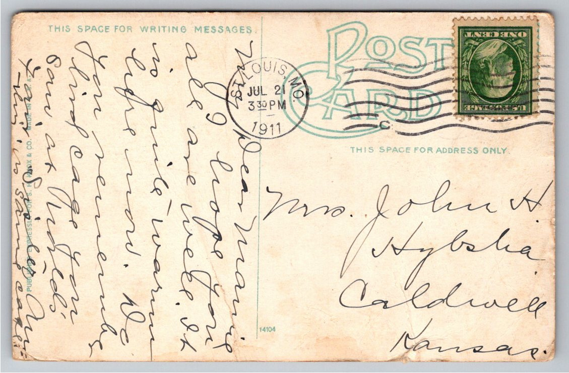 Vintage 1911 Forest Park Bird Cage Postcard St. Louis Missouri - Back / Reverse View