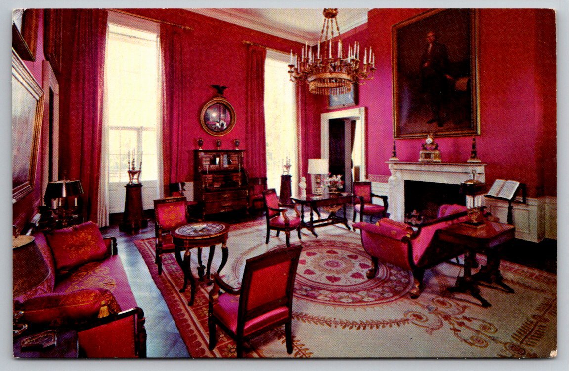 Vintage White House Red Room Interior Postcard | Capsco K-12886