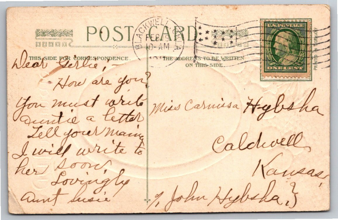 Antique 1910 George Washington Cherry Embossed Postcard - Back / Reverse View