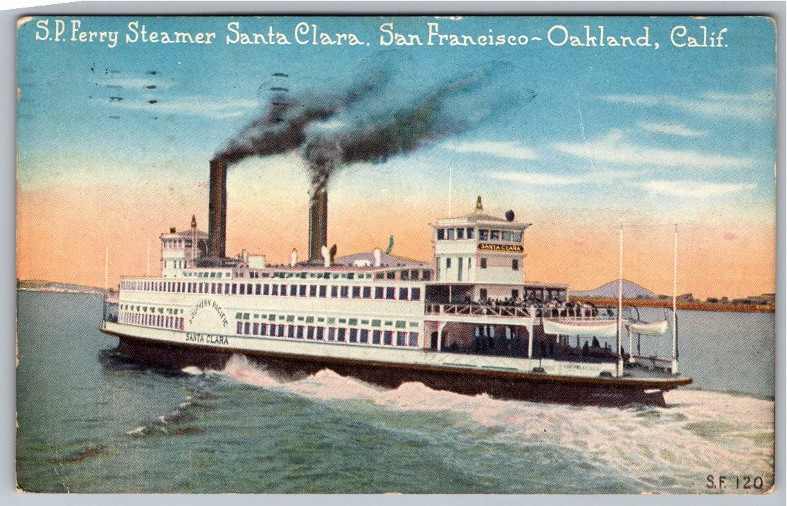 1927 Southern Pacific Ferry Steamer Santa Clara Vintage Postcard