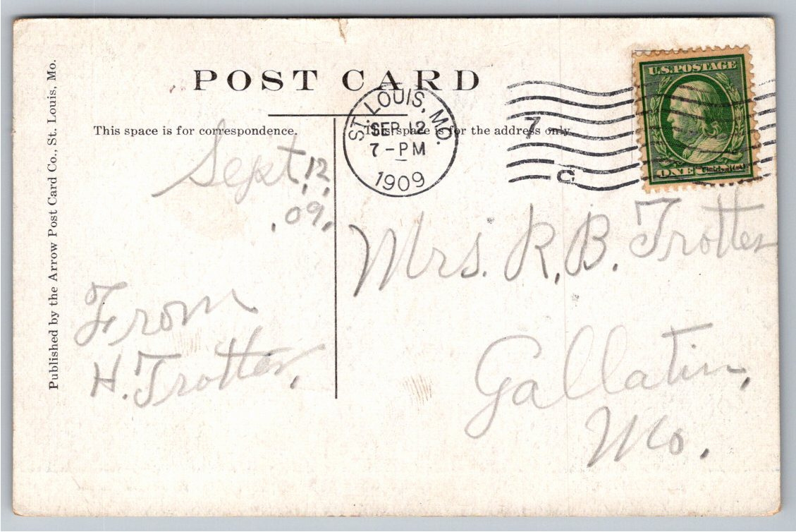 1909 Old St. Louis Missouri Postcard: Locust West From Seventh St - Back / Reverse View