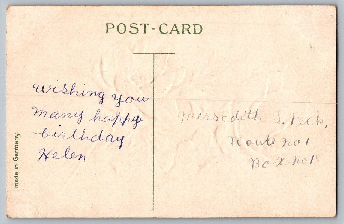 Vintage 1910s Embossed Purple Anemones Best Wishes German - Back / Reverse View