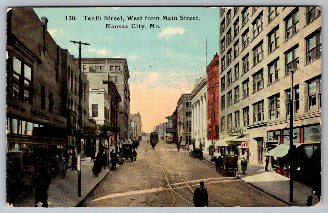 1911 Kansas City Streetcar Postcard: Tenth Street West From Main