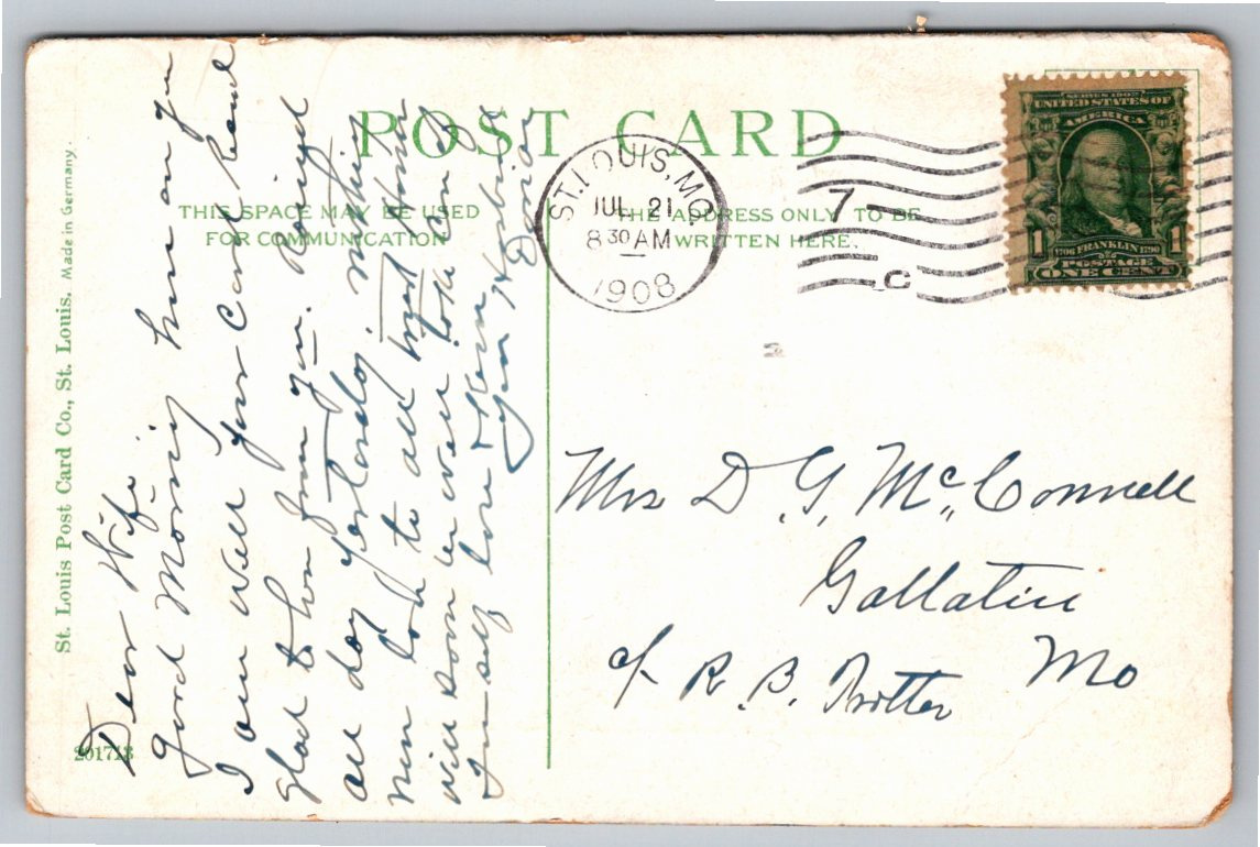 1908 Bronze Statue of St. Louis Art Hill Forest Park Postcard - Back / Reverse View