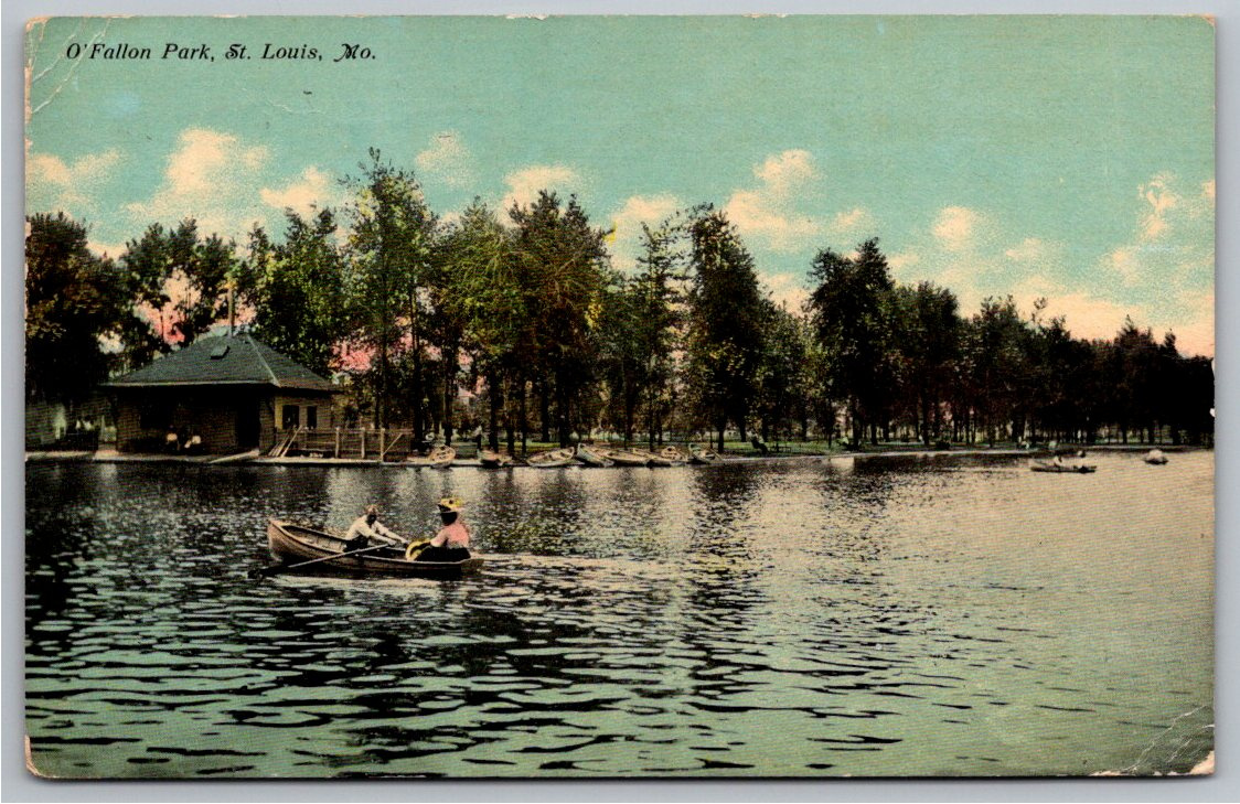Antique 1910 O'Fallon Park Lake & Rowboats St. Louis Postcard