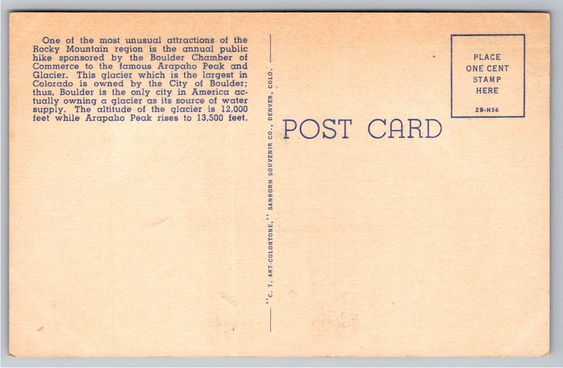 Vintage 1940s Arapaho Peak & Glacier Hike Boulder Colorado - Back / Reverse View