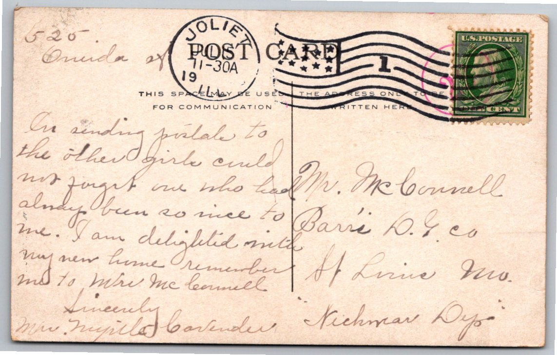 Central Presbyterian Church Joliet Illinois 1912 Antique Postcard - Back / Reverse View