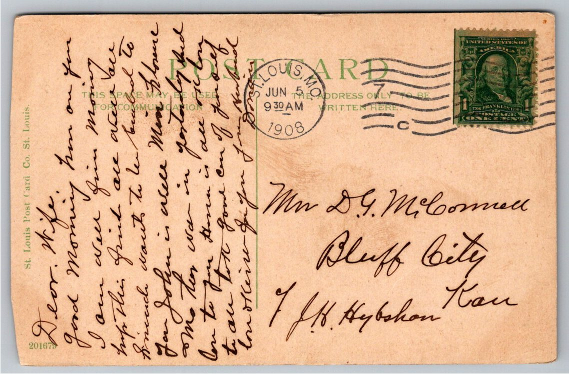 1908 Kingsbury Place Gates St. Louis Missouri Vintage Postcard - Back / Reverse View