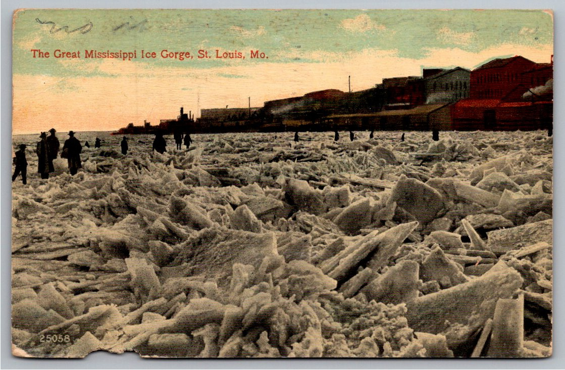 Vintage 1913 St. Louis Postcard: Great Mississippi Ice Gorge