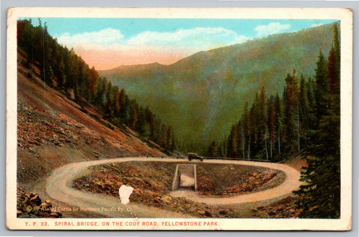 1920s Yellowstone National Park Spiral Bridge Cody Road Postcard