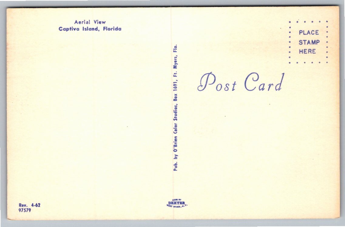 Vintage Captiva Island Florida Aerial View Chrome Postcard - Back / Reverse View