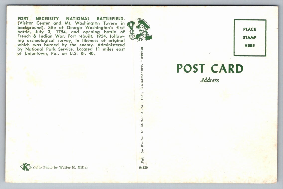 Fort Necessity National Battlefield Vintage Postcard - Back / Reverse View