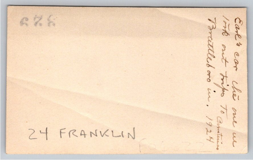 Vintage 1924 Franklin Sedan B&W Photograph Greenfield Brattleboro - Back / Reverse View