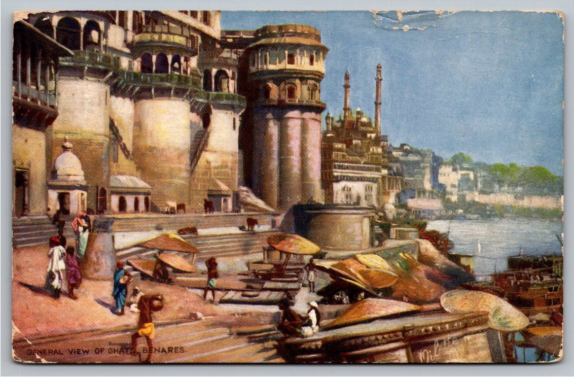 1910 General View of Ghats Benares India Tuck Oilette Postcard