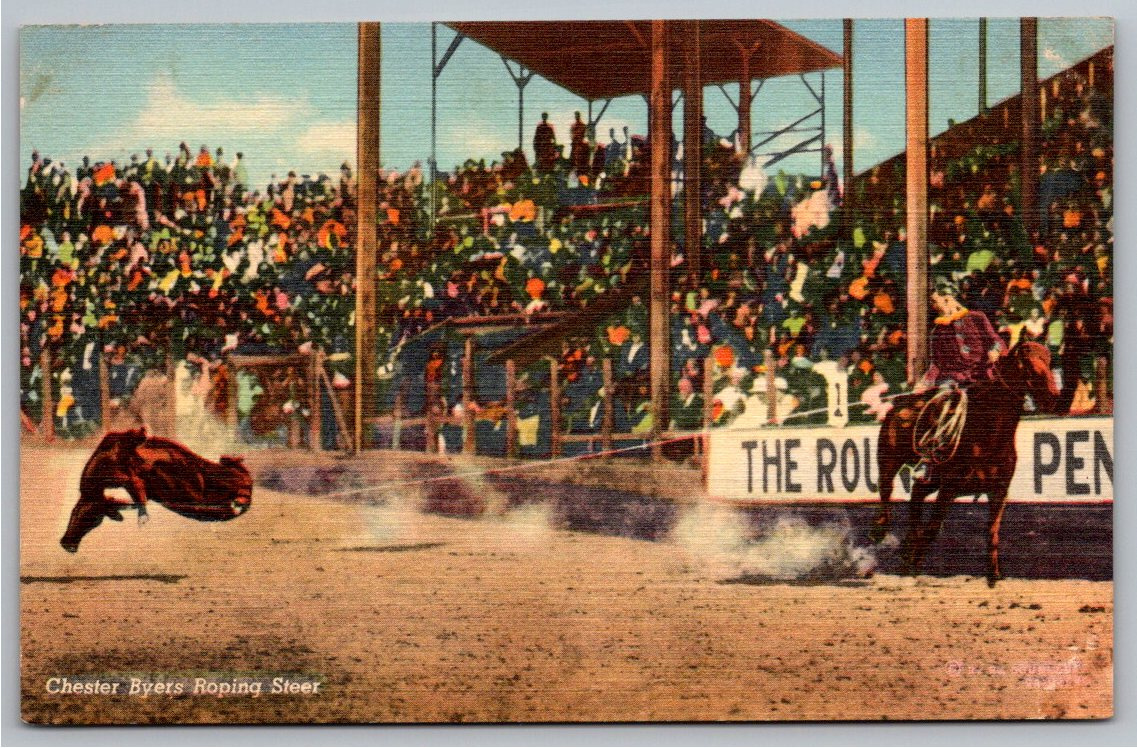 1930s Chester Byers Steer Roping Rodeo Arena Vintage Linen