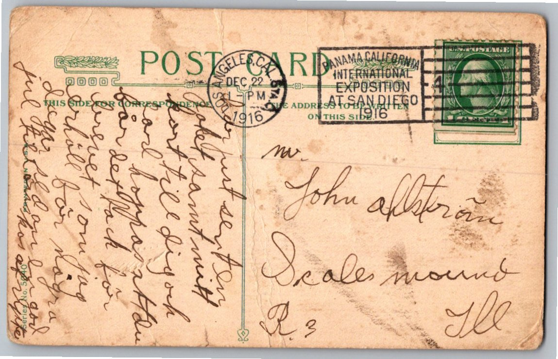 1916 Christmas Postcard with Panama-California Exposition Slogan - Back / Reverse View