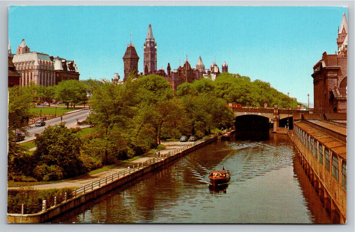Vintage Ottawa Postcard: Rideau Canal & Peace Tower View S-1062