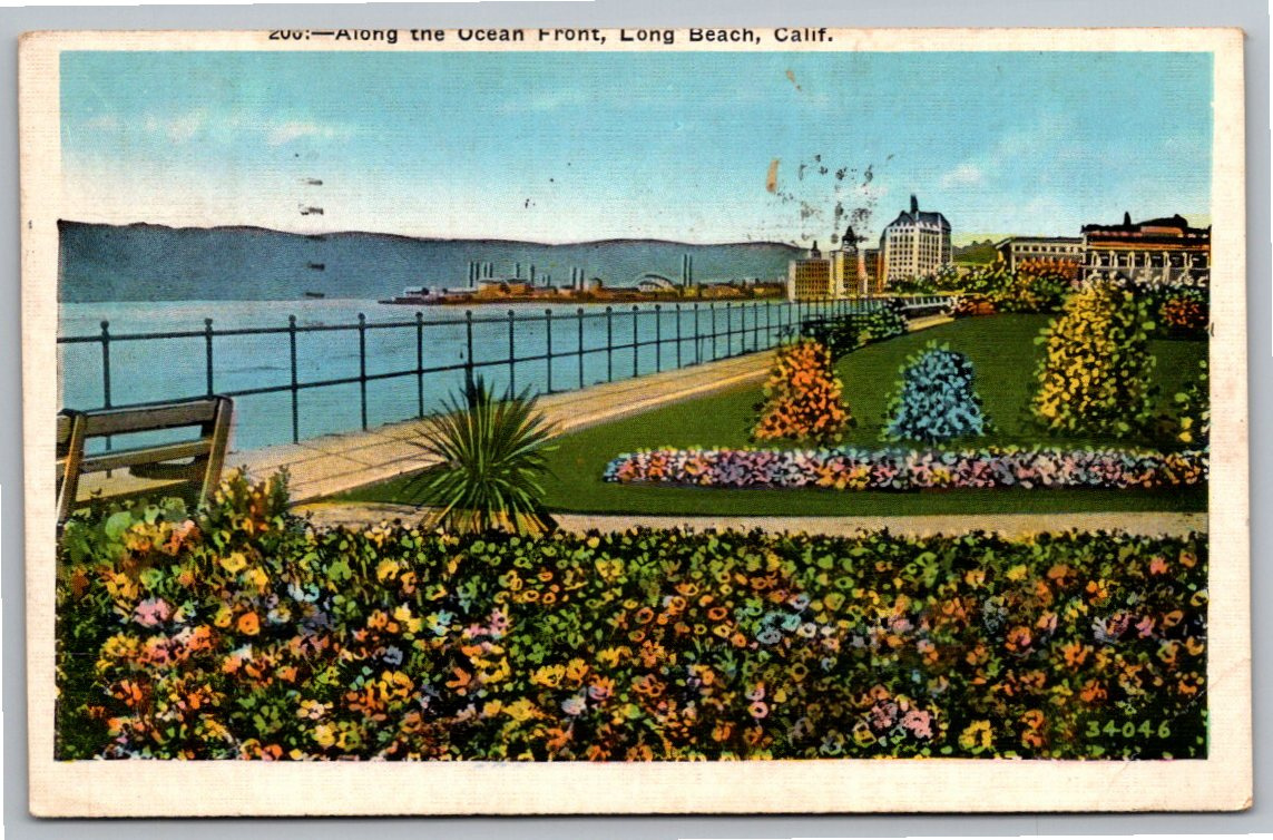 Vintage 1936 Long Beach Ocean Front Park California Linen