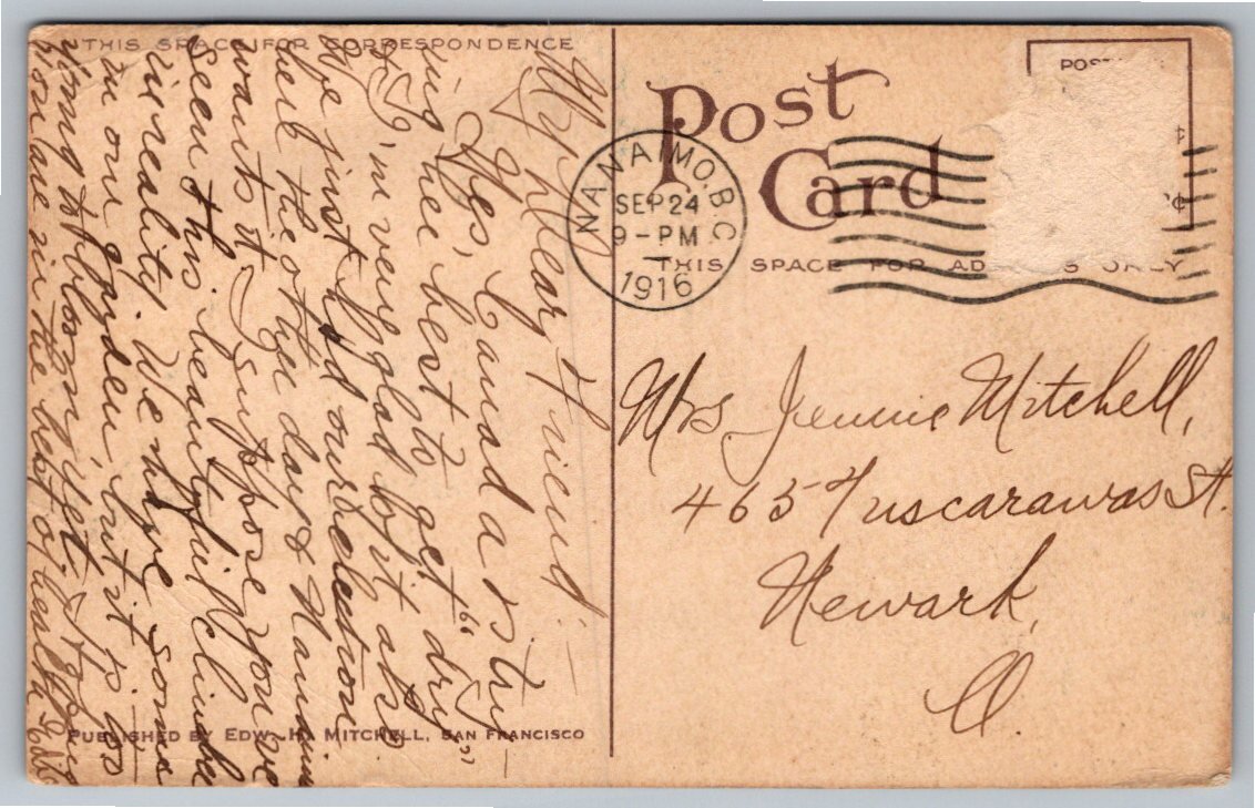 1916 Wistaria in Bloom San Francisco Postcard | Edw H Mitchell - Back / Reverse View
