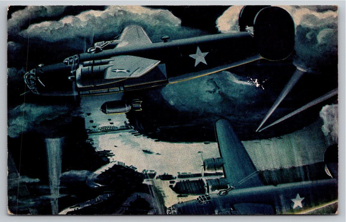 Vintage WWII B-24 Liberator Night Bomber Postcard, Keesler Field