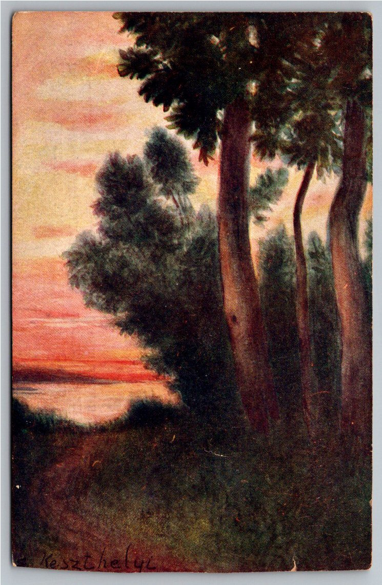 1909 Keszthely Sunset on Lake Balaton Hungary Vintage Postcard