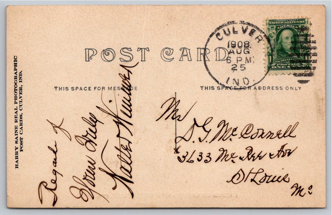 1908 Lake Maxinkuckee Motor Launch Real Photo Postcard Culver - Back / Reverse View