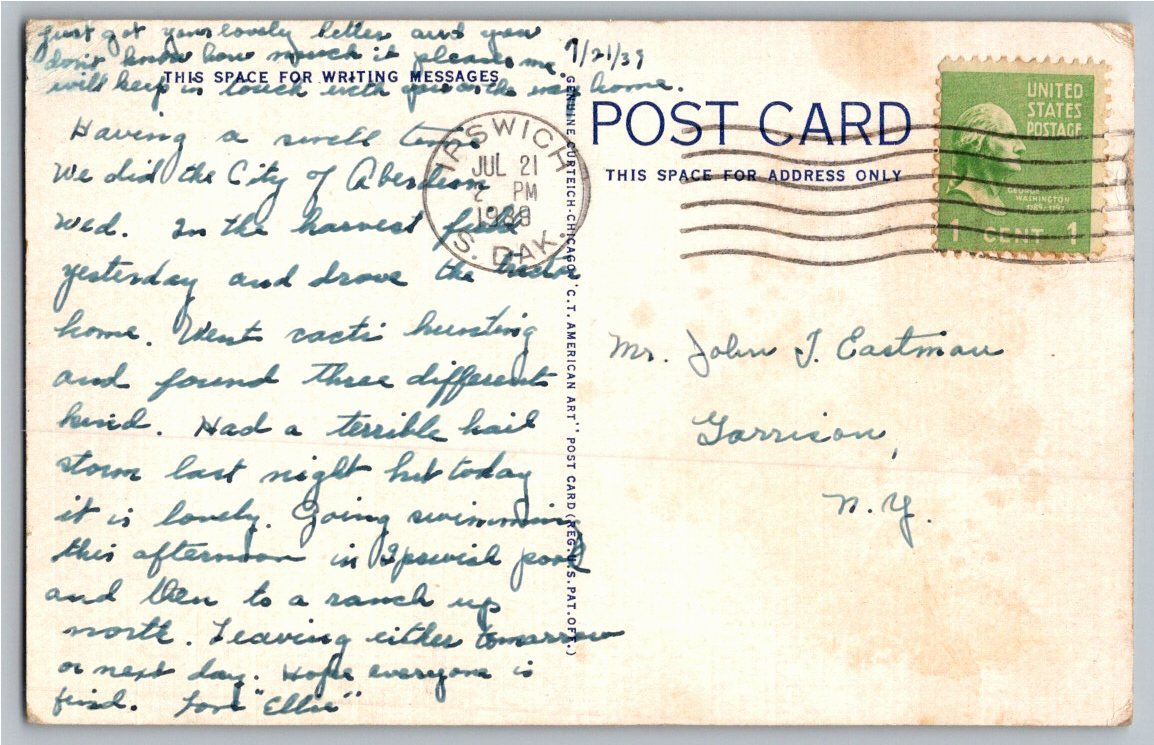 1939 Central Building NSTC Campus Aberdeen South Dakota Postcard - Back / Reverse View