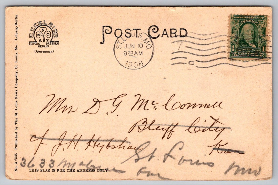 1908 Laclede Pavilion Postcard: Forest Park St. Louis Missouri - Back / Reverse View