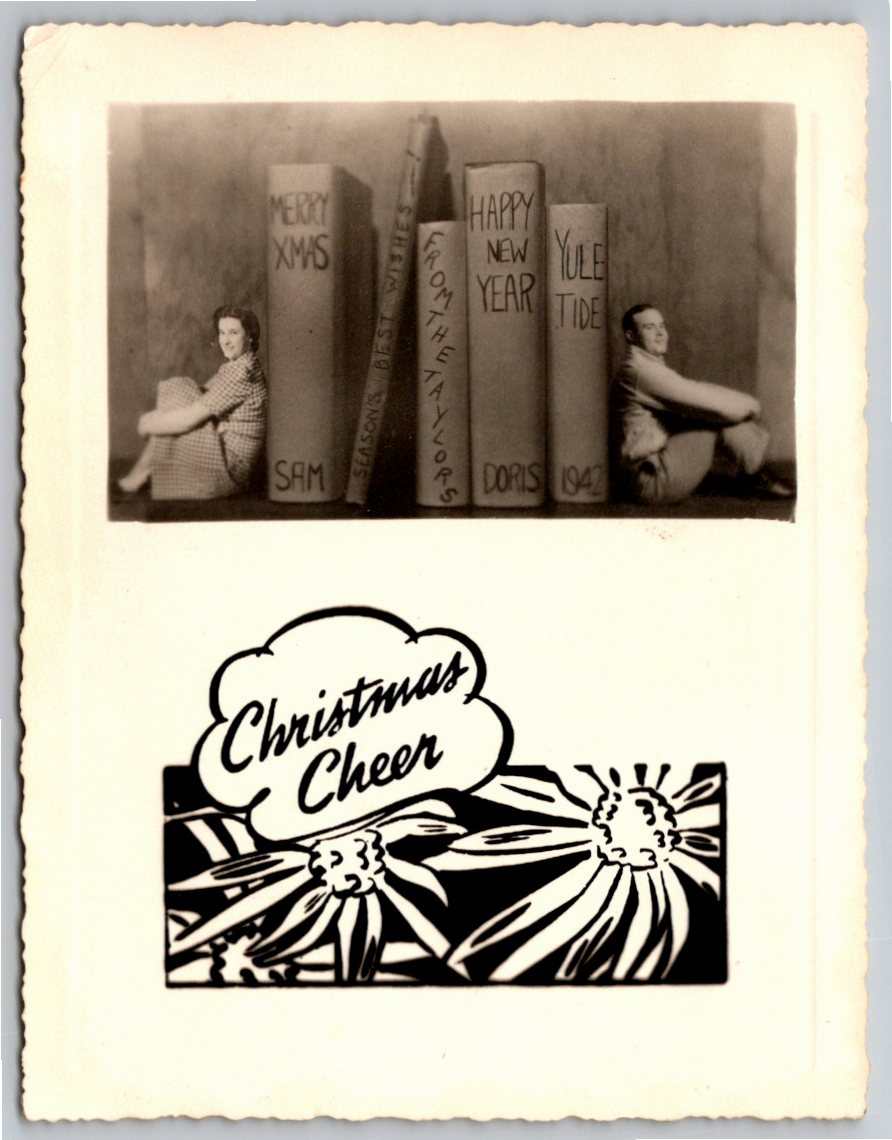 1942 Vintage Christmas Photo Card: Giant Prop Books & Studio