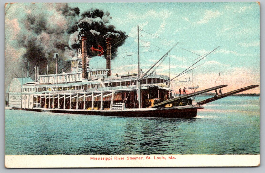 1910 Mississippi River Steamboat St. Louis MO Antique Postcard