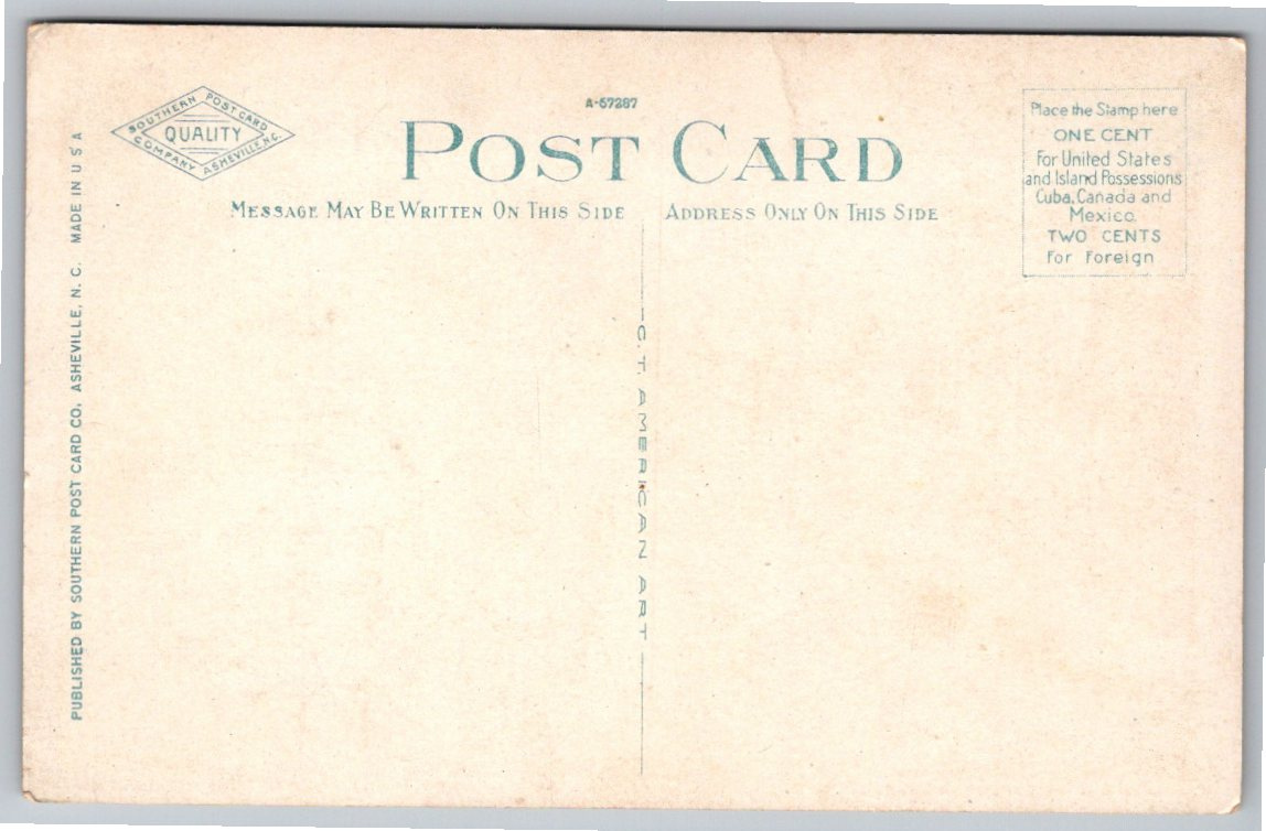 Vintage 1910s Trolley Cars North Main Street Anderson SC Postcard - Back / Reverse View