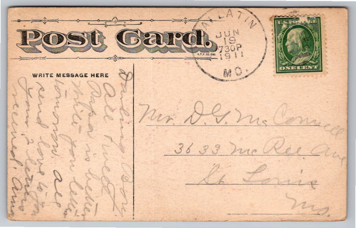 Vintage 1911 Canal Winchester, Ohio Pastoral Stream Postcard - Back / Reverse View