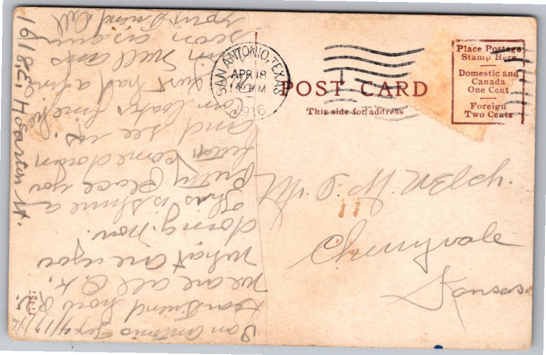 Vintage 1916 San Pedro Springs Park Postcard San Antonio Texas - Back / Reverse View