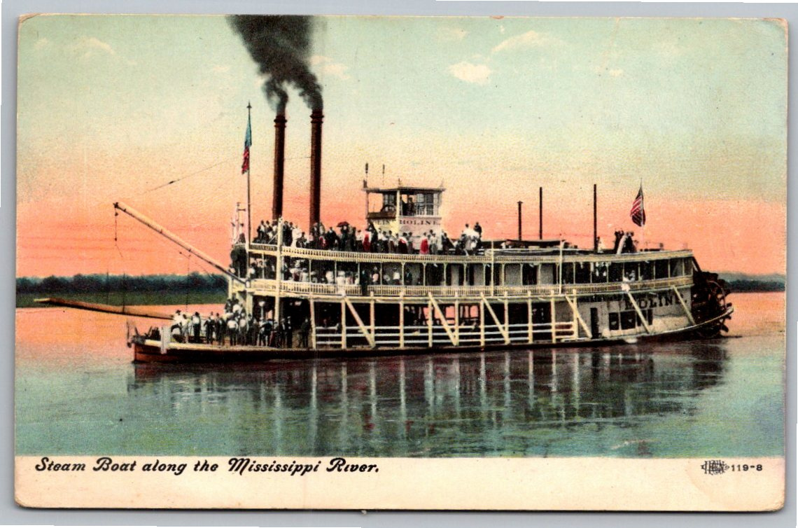 1908 Mississippi River Steamboat Moline Postcard St. Louis MO