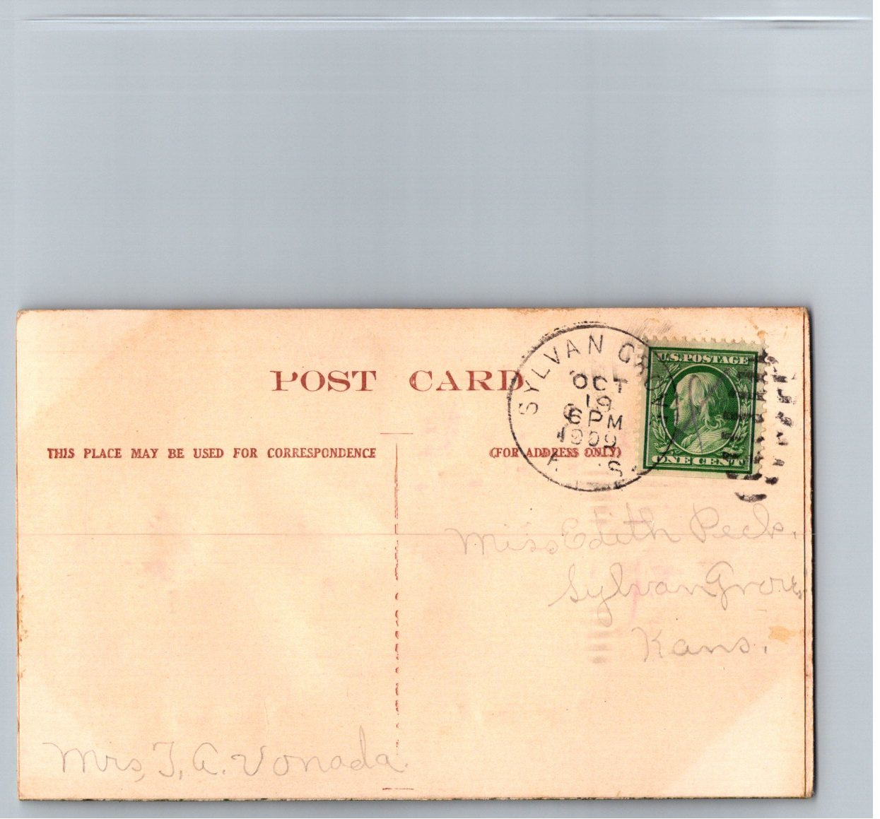 1909 Vintage Embossed Birthday Postcard: Antique Car & Roses - Back / Reverse View