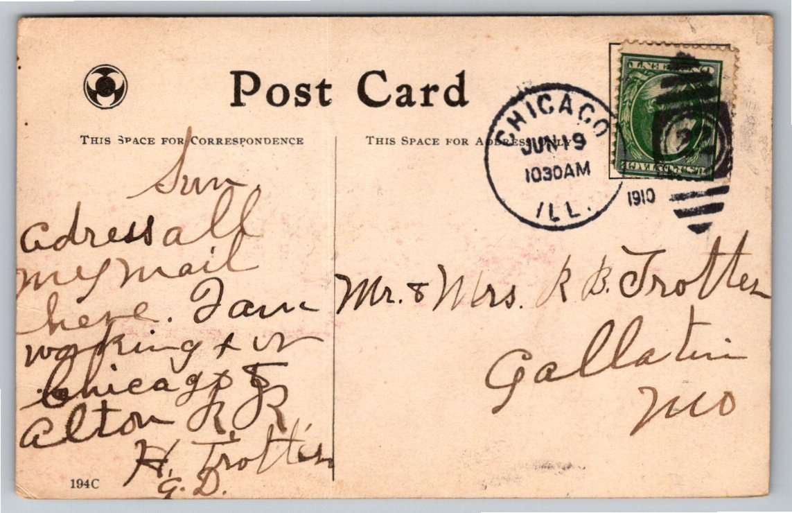 Antique 1910 Washington Park Chicago Postcard: Rustic Bridge & - Back / Reverse View