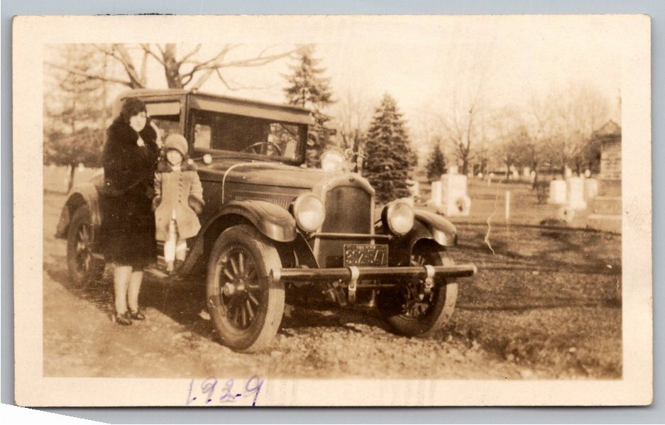 Vintage 1920s Willys Knight Coupe & Family Black and White