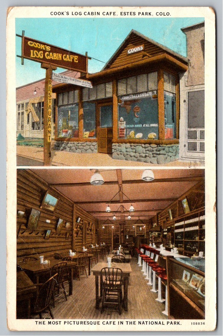 Vintage 1926 Postcard: Cook's Log Cabin Cafe, Estes Park